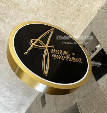 Letrero luminoso circular en acrílico y aluminio acabado dorado Ciudad de México