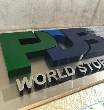 Letrero 3D corporativo en aluminio y acero inoxidable para empresa en CDMX.