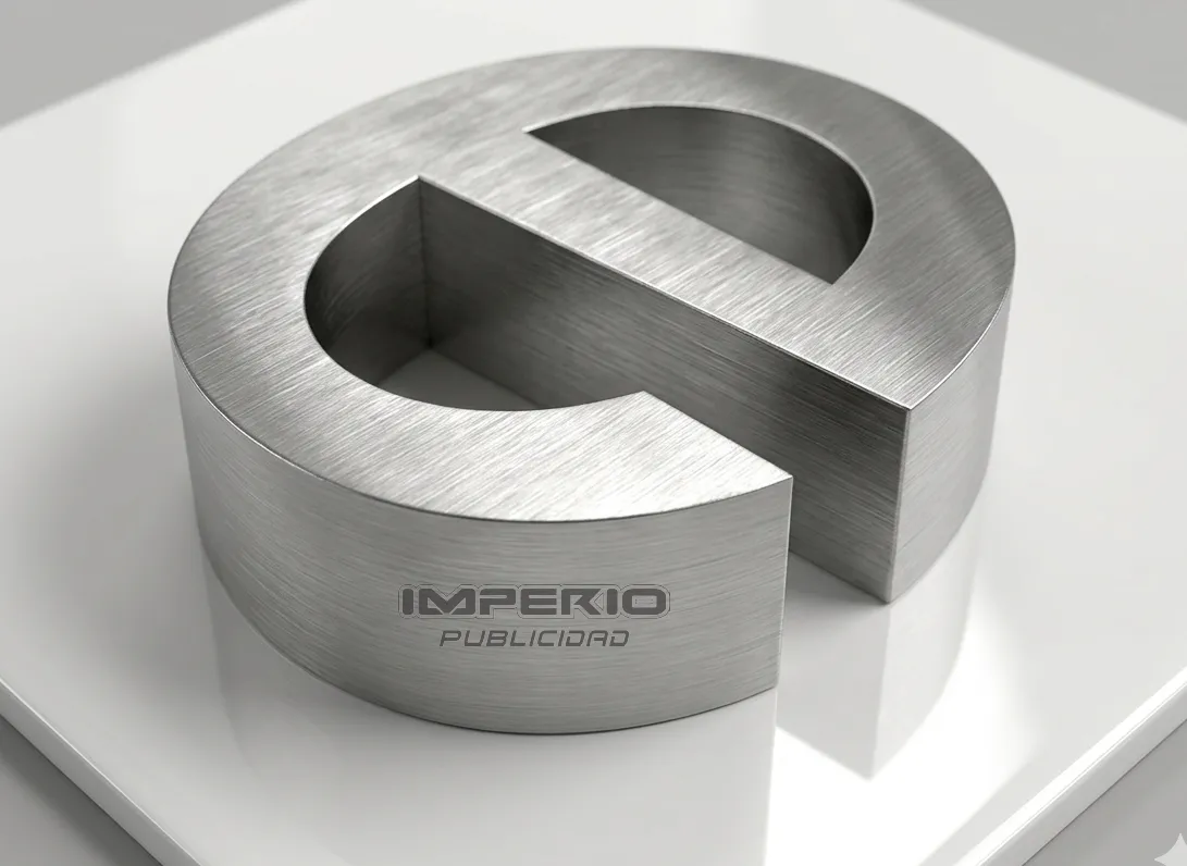 letra 3D de aluminio cepillado con logo grabado tipo láser para negocios en CDMX