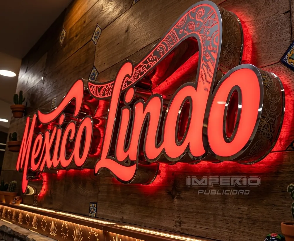 Letras 3D de aluminio y acrílico con iluminación LED rojo para restaurante precio en CDMX